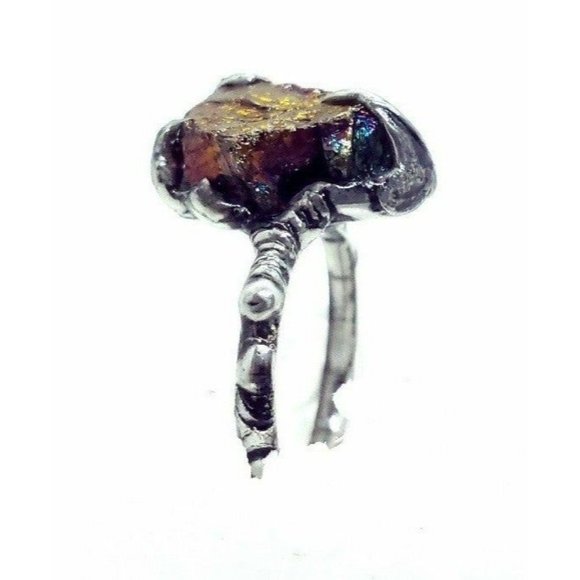 Chalcopyrite crystal ring handmade adjustable ring - Picture 2 of 12
